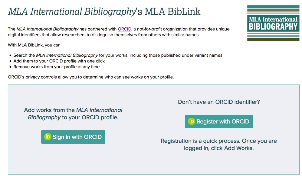 Humanists rejoice mla international bibliography now connects to orcid